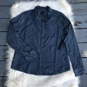 Joe’s Herringbone 100% Tencel Long Sleeve Collar Button Down Blue Shirt size L